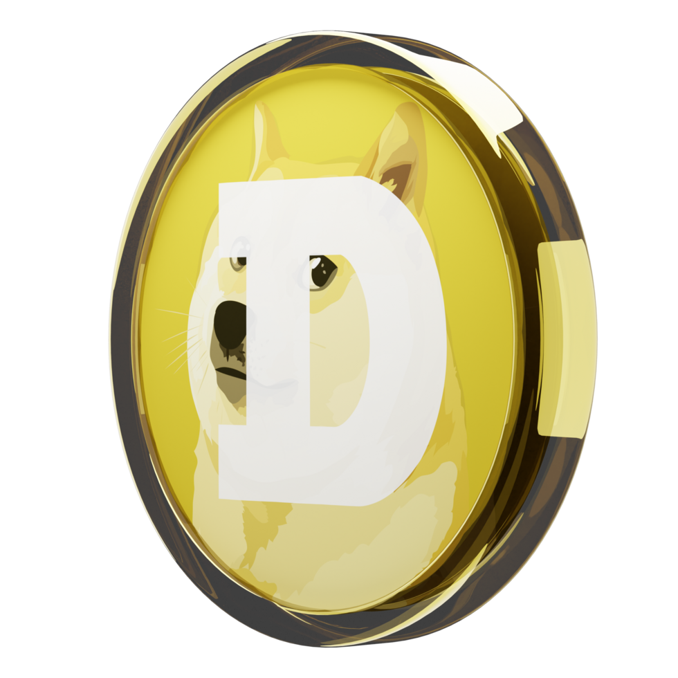 dogecoin ,doge bicchiere crypto moneta 3d illustrazione png
