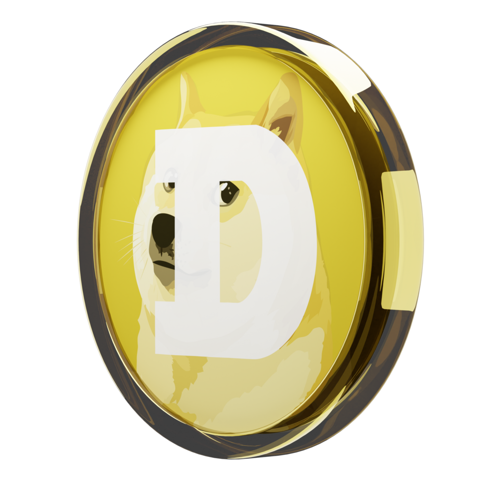 Dogecoin ,DOGE Glass Crypto Coin 3D Illustration png