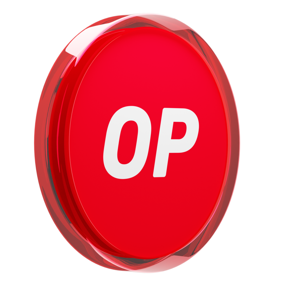 Optimism ,OP Glass Crypto Coin 3D Illustration png