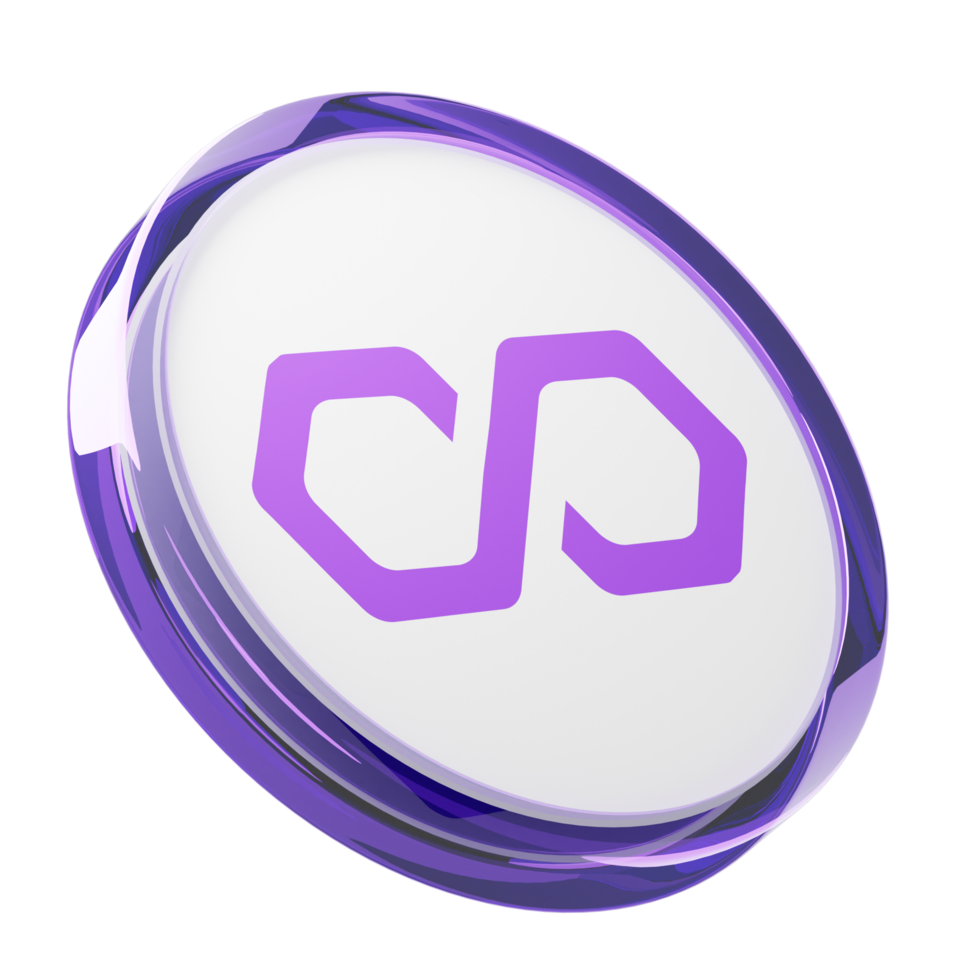 Polygon ,MATIC Glass Crypto Coin 3D Illustration png