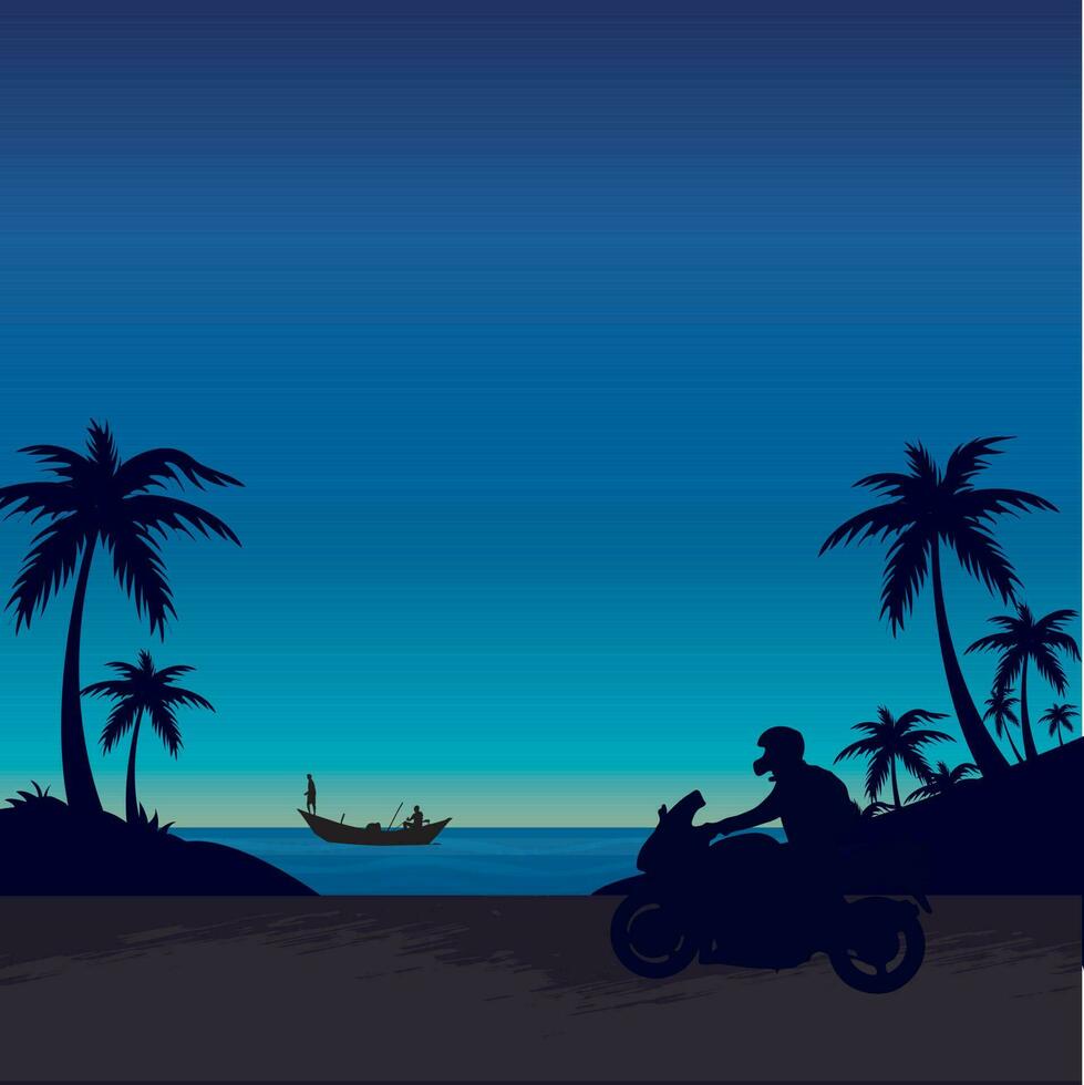 Motorcycle Riding On Beach Dark Blue Background vector