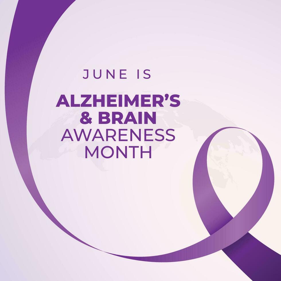 alzheimer's and brain awareness month design template for celebration. alzheimer's and brain awareness month. purple ribbon design. flat ribbon vector. vector