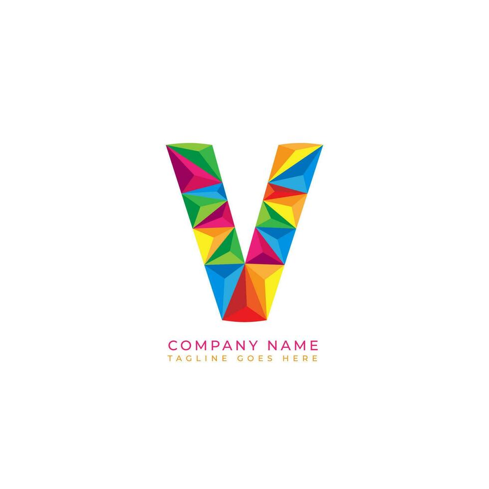 Colorful letter v logo design for business company in low poly art style vector