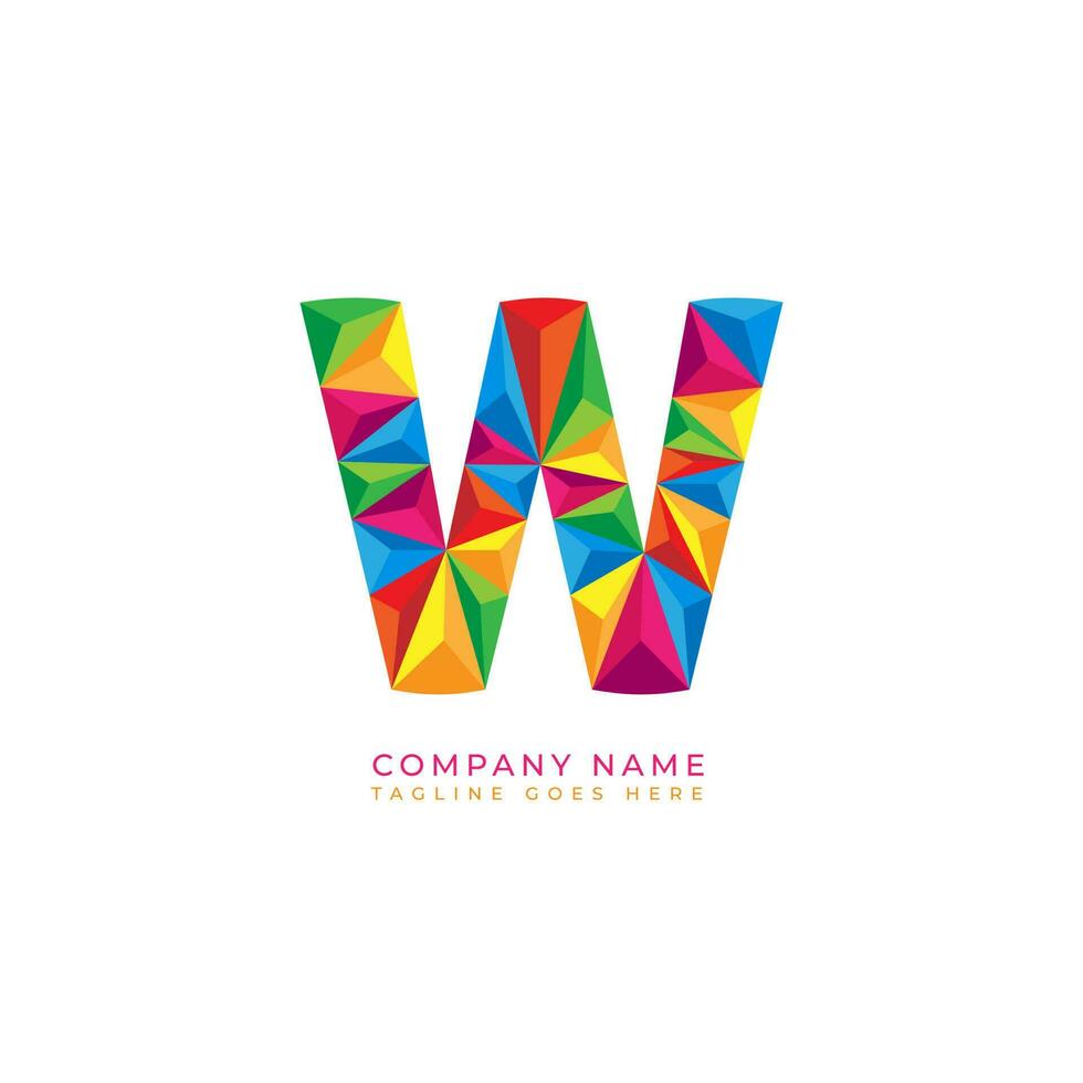 Colorful letter w logo design for business company in low poly art style vector