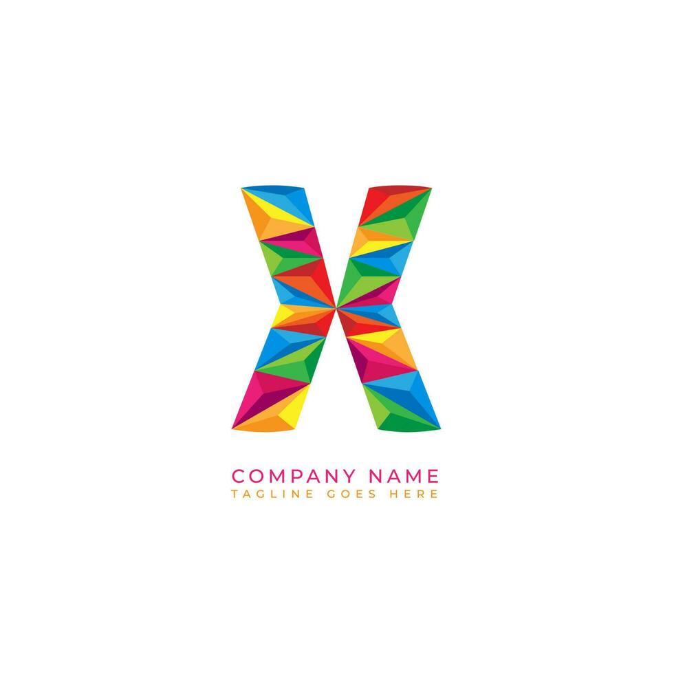 Colorful letter x logo design for business company in low poly art style vector