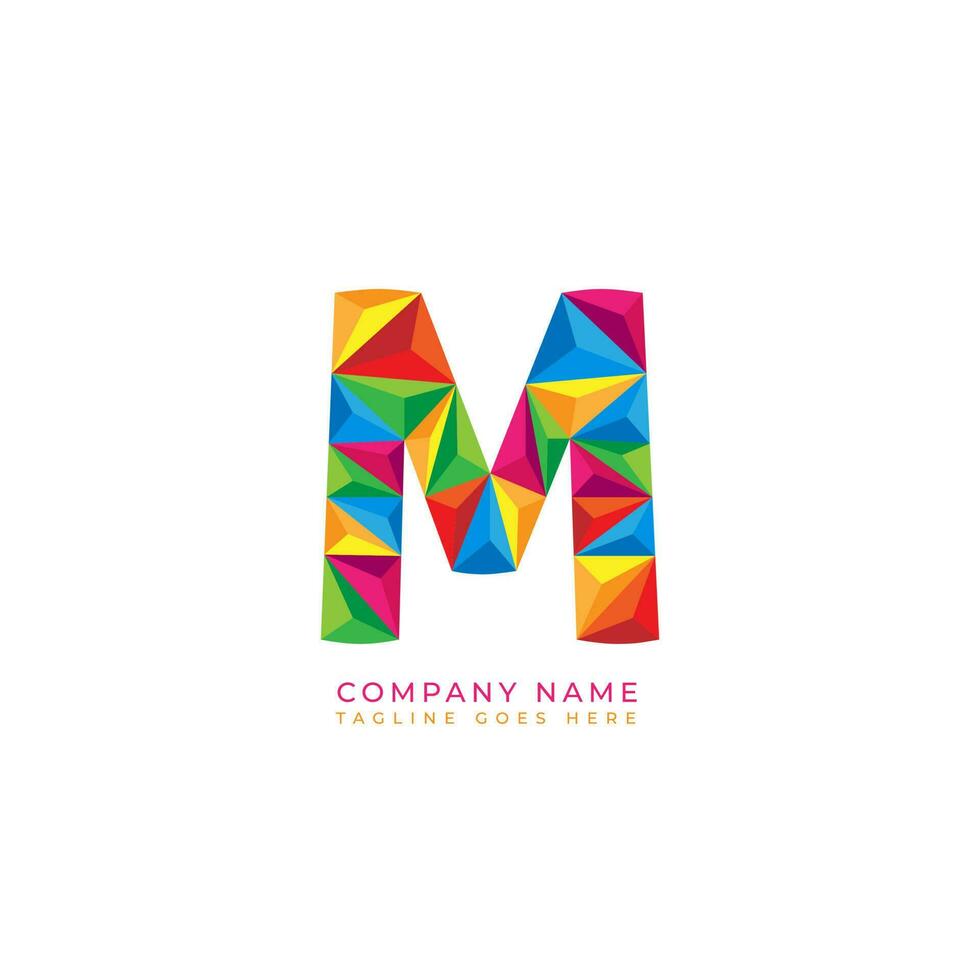 Colorful letter m logo design for business company in low poly art style vector