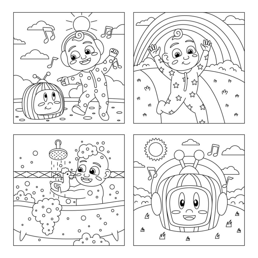 Kid And Watermelon Coloring Book vector