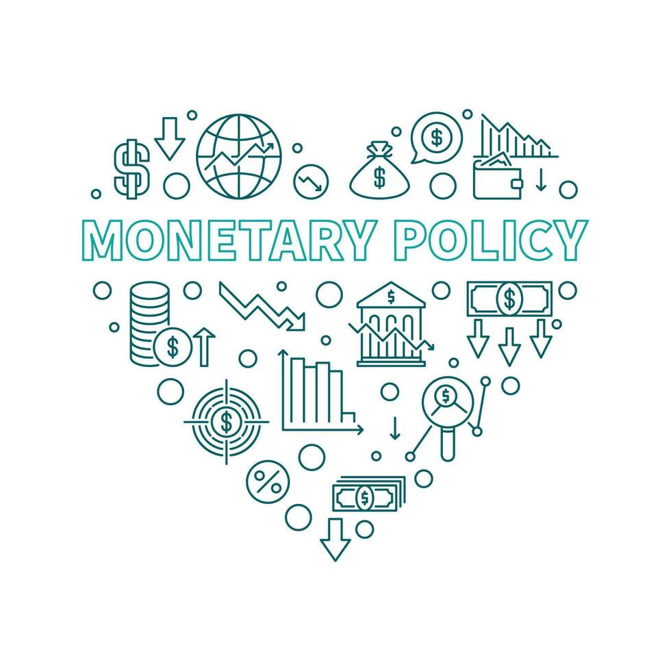 Monetary Policy vector heart shaped banner - Macroeconomics illustration