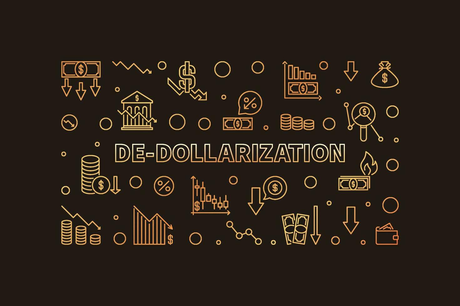 De-Dollarization vector concept horizontal golden banner - U.S. Currency Dedollarisation illustration