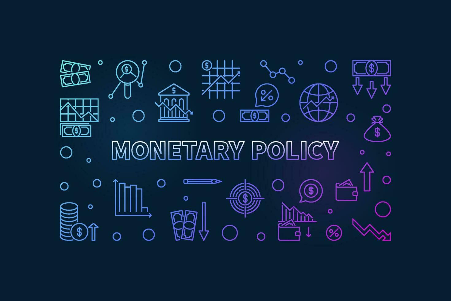 Monetary Policy horizontal colored banner - Macroeconomics vector illustration