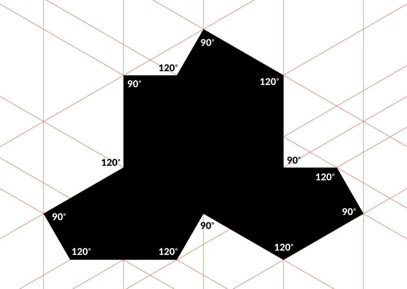 the hat, new shape, non-repeating polygon patterns with 13-sided, with a sketch and the degree value of each angle vector