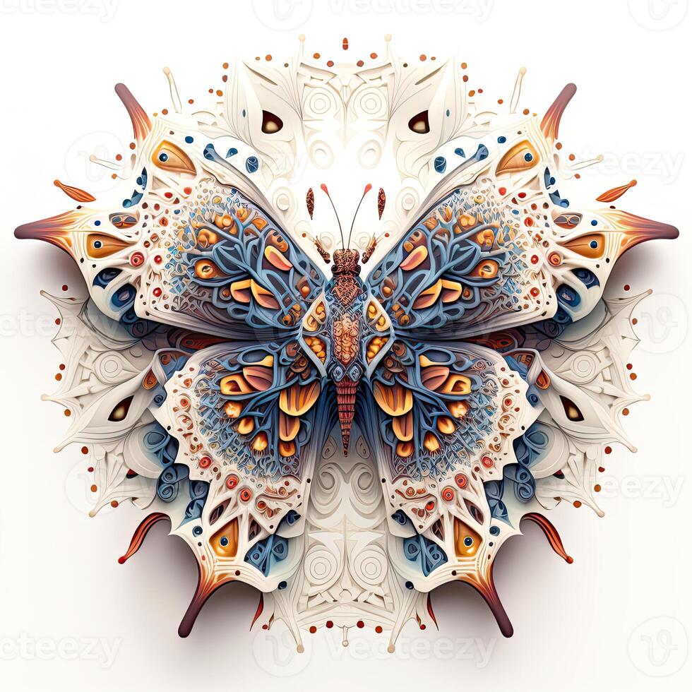 Colorful butterfly mandala art. Created with technology. photo