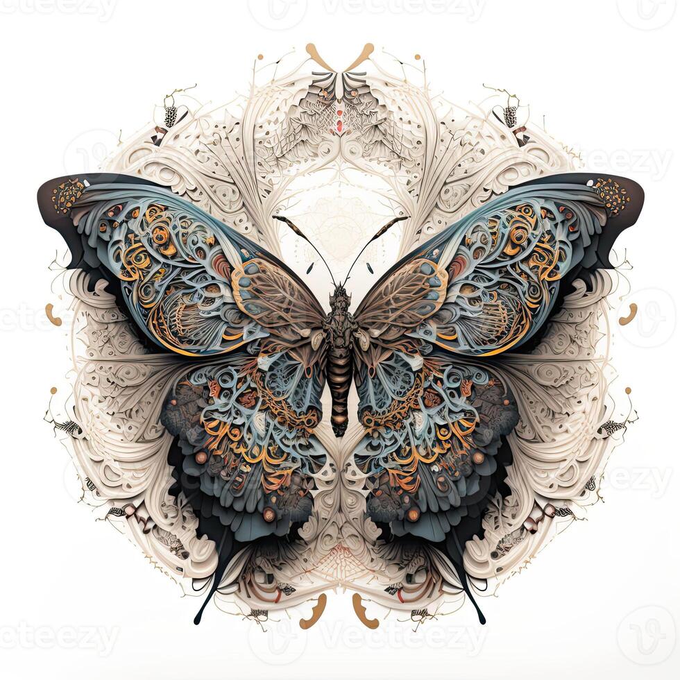 Colorful butterfly mandala art. Created with technology. photo