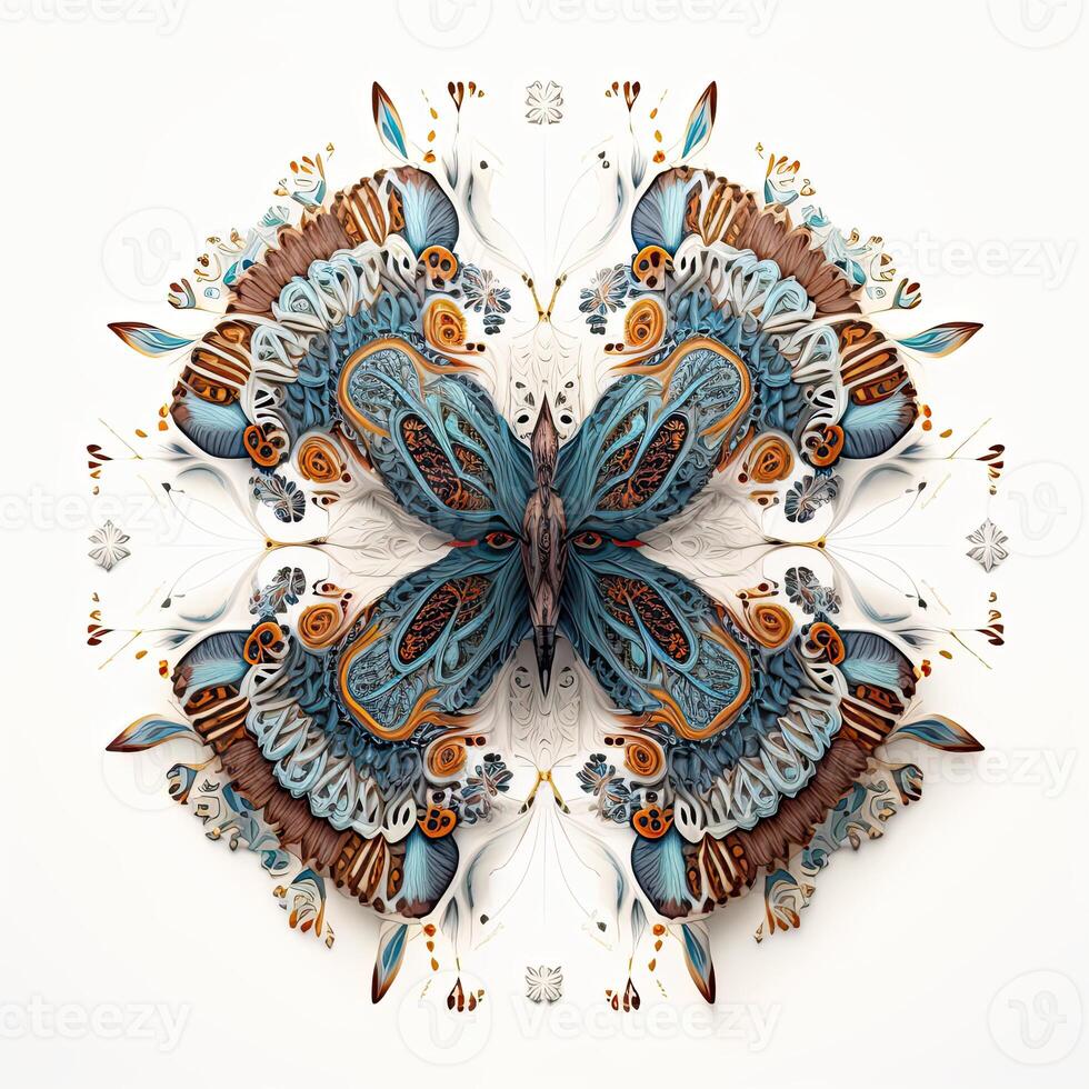 Colorful butterfly mandala art. Created with technology. photo