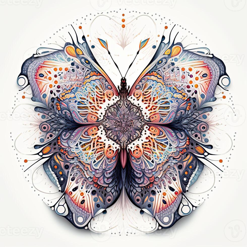 Colorful butterfly mandala art. Created with technology. photo