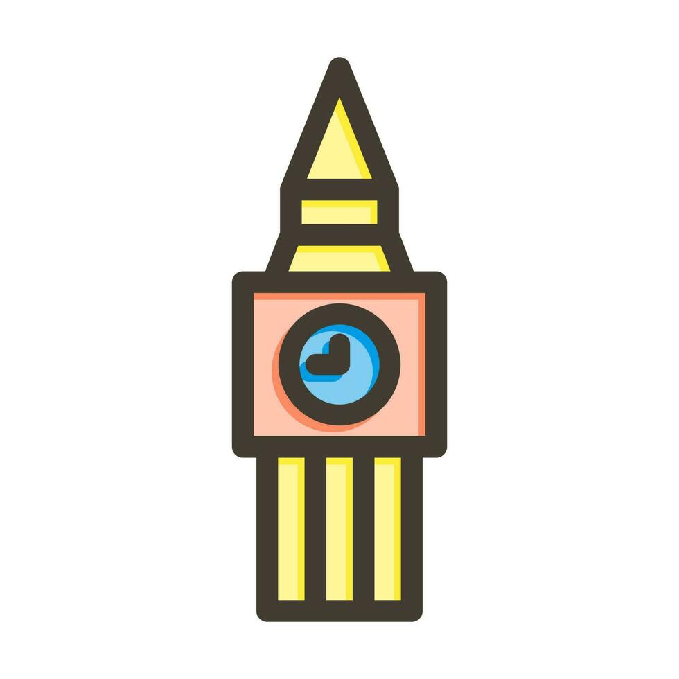 torre reloj vector grueso línea lleno colores icono diseño