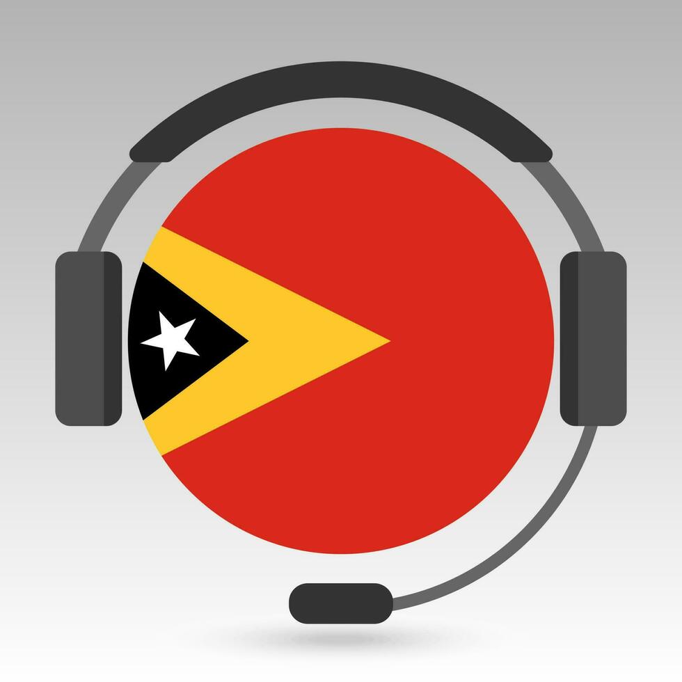 East Timor flag with headphones, support sign. Vector illustration.