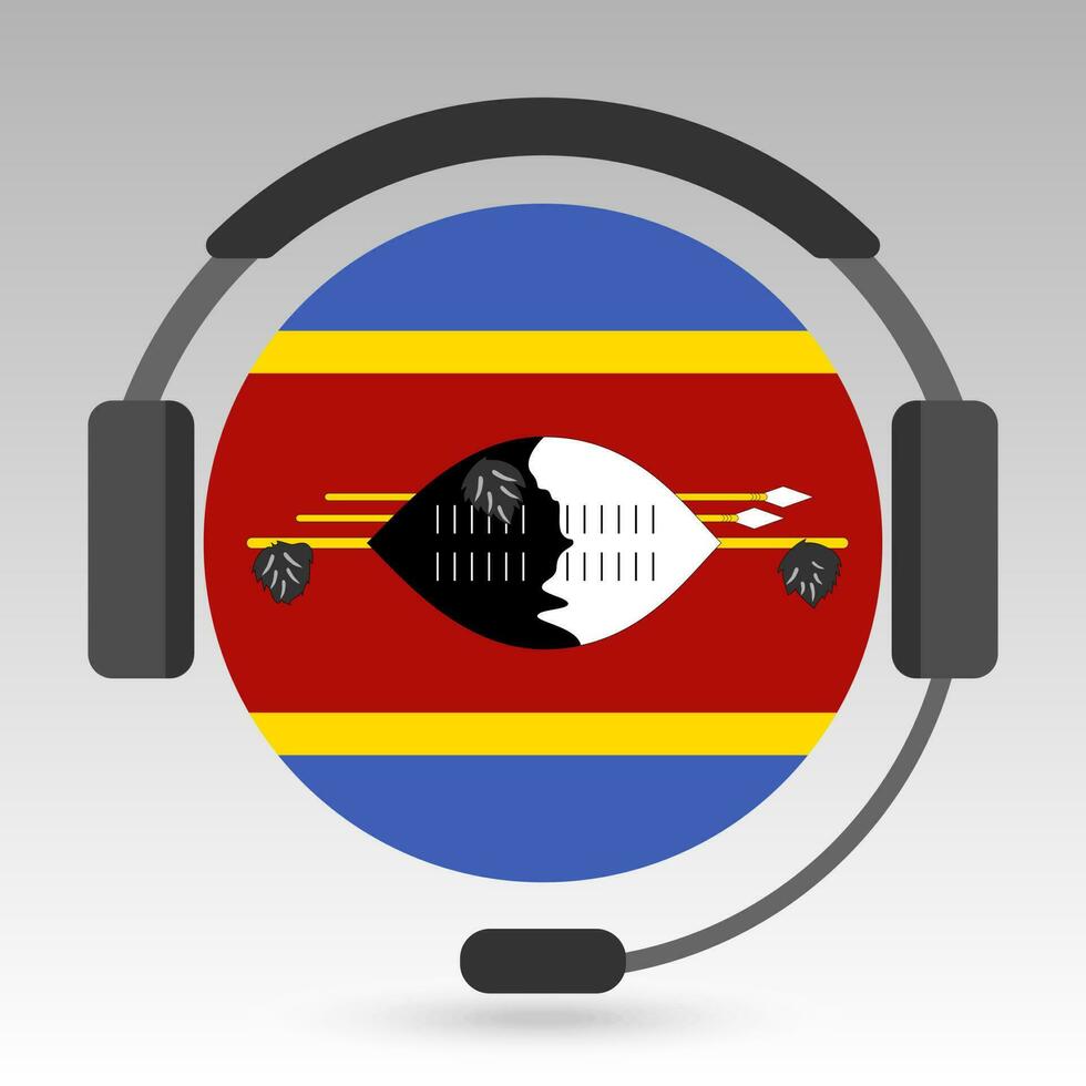 Eswatini flag with headphones, support sign. Vector illustration.