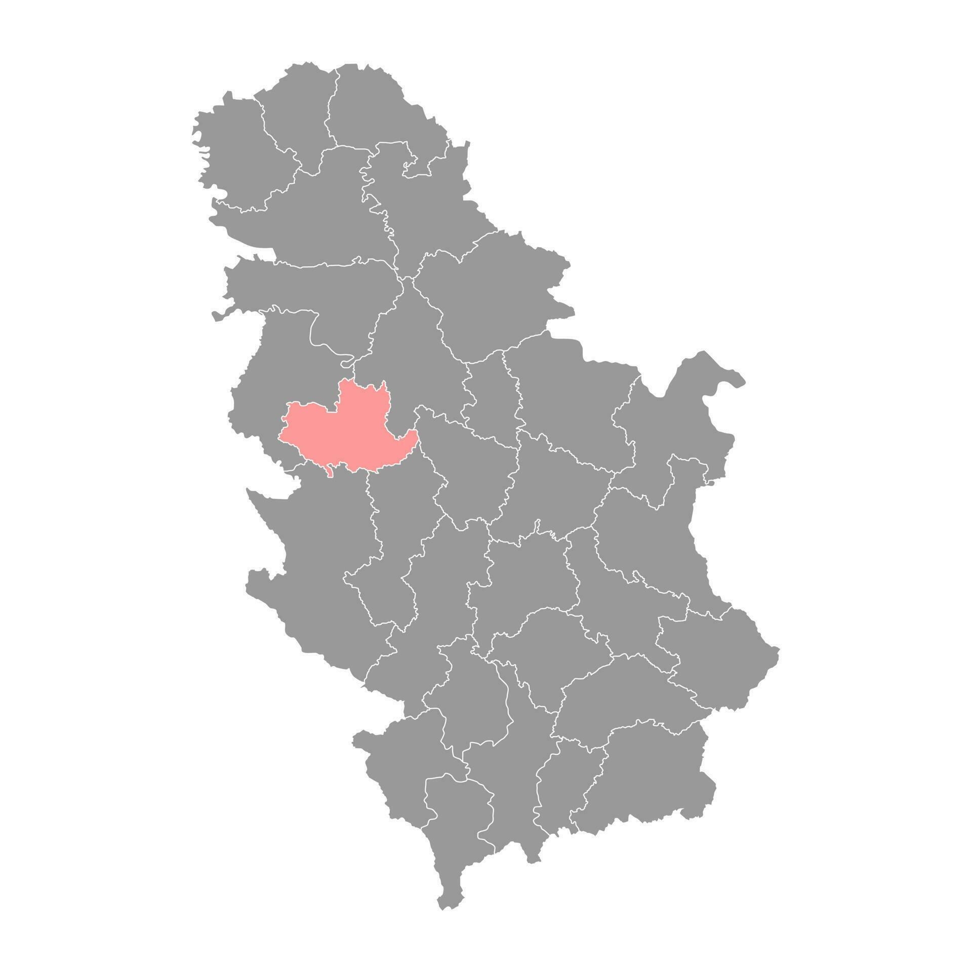Kolubara district map, administrative district of Serbia. Vector