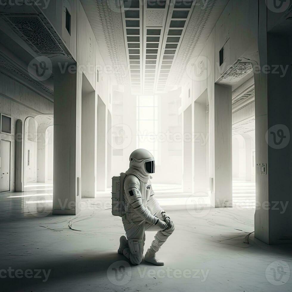 Astronaut, and Building Interiors, Surreal Concept. AI-Generative, Digital Illustration. photo