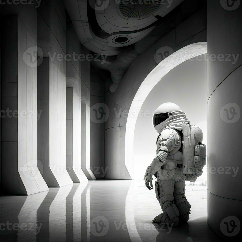 Astronaut, and Building Interiors, Surreal Concept. AI-Generative, Digital Illustration. photo