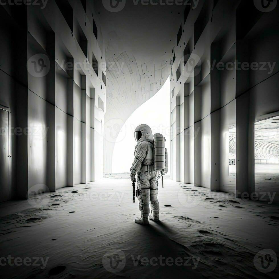 Astronaut, and Building Interiors, Surreal Concept. AI-Generative, Digital Illustration. photo