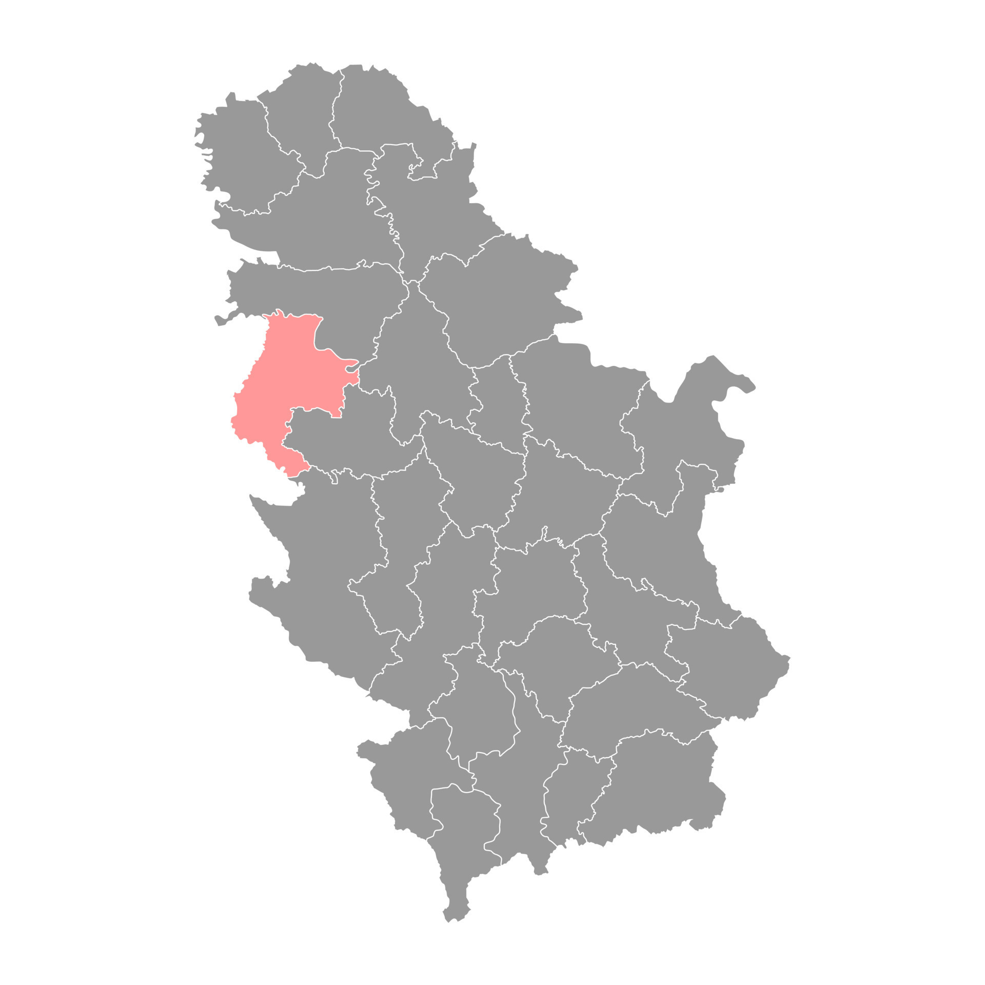 Macva district map, administrative district of Serbia. Vector