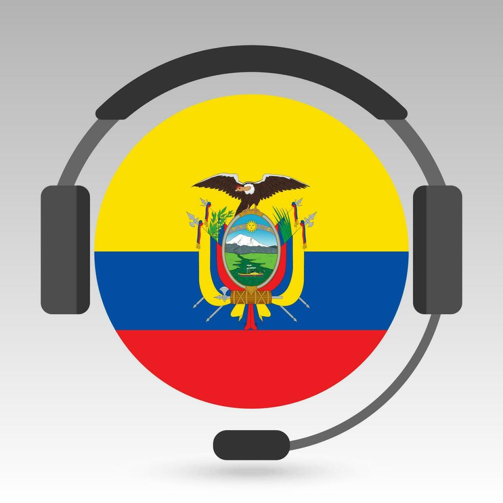 Ecuador bandera con auriculares, apoyo signo. vector ilustración.