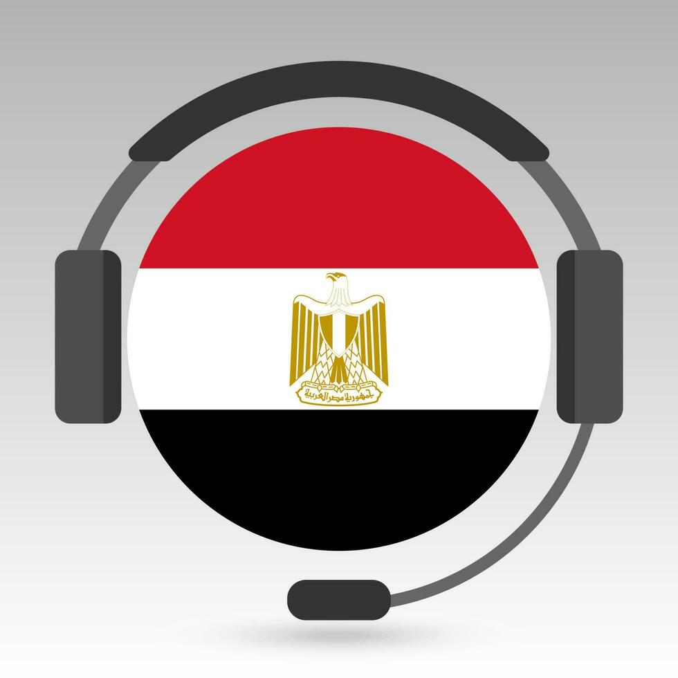 Egypt flag with headphones, support sign. Vector illustration.