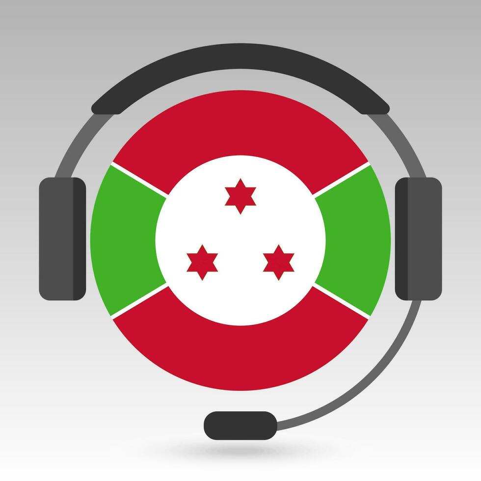 Burundi flag with headphones, support sign. Vector illustration.