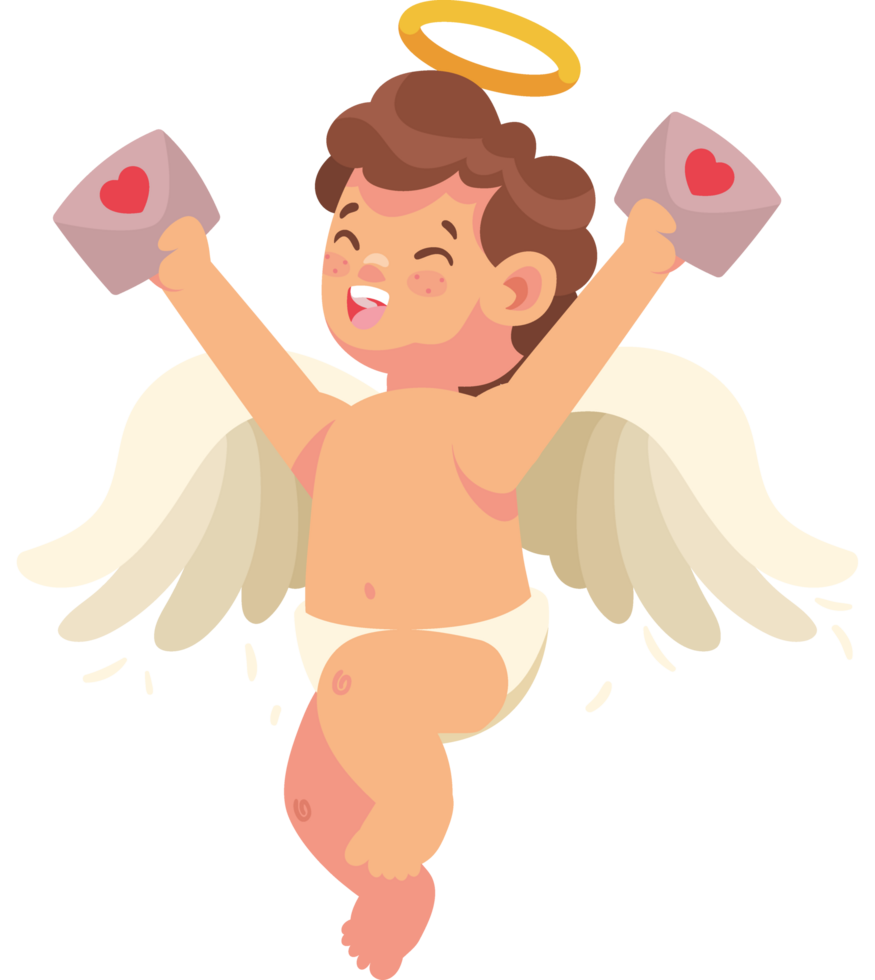 angel cupido con cartas de amor png