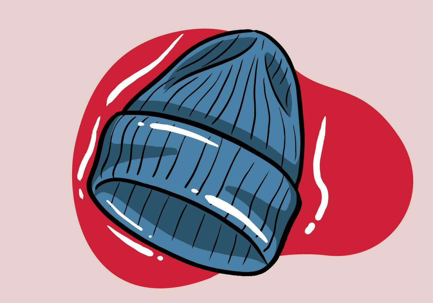 Knitted blue winter hat. Winter clothes. Flat vector illustration.
