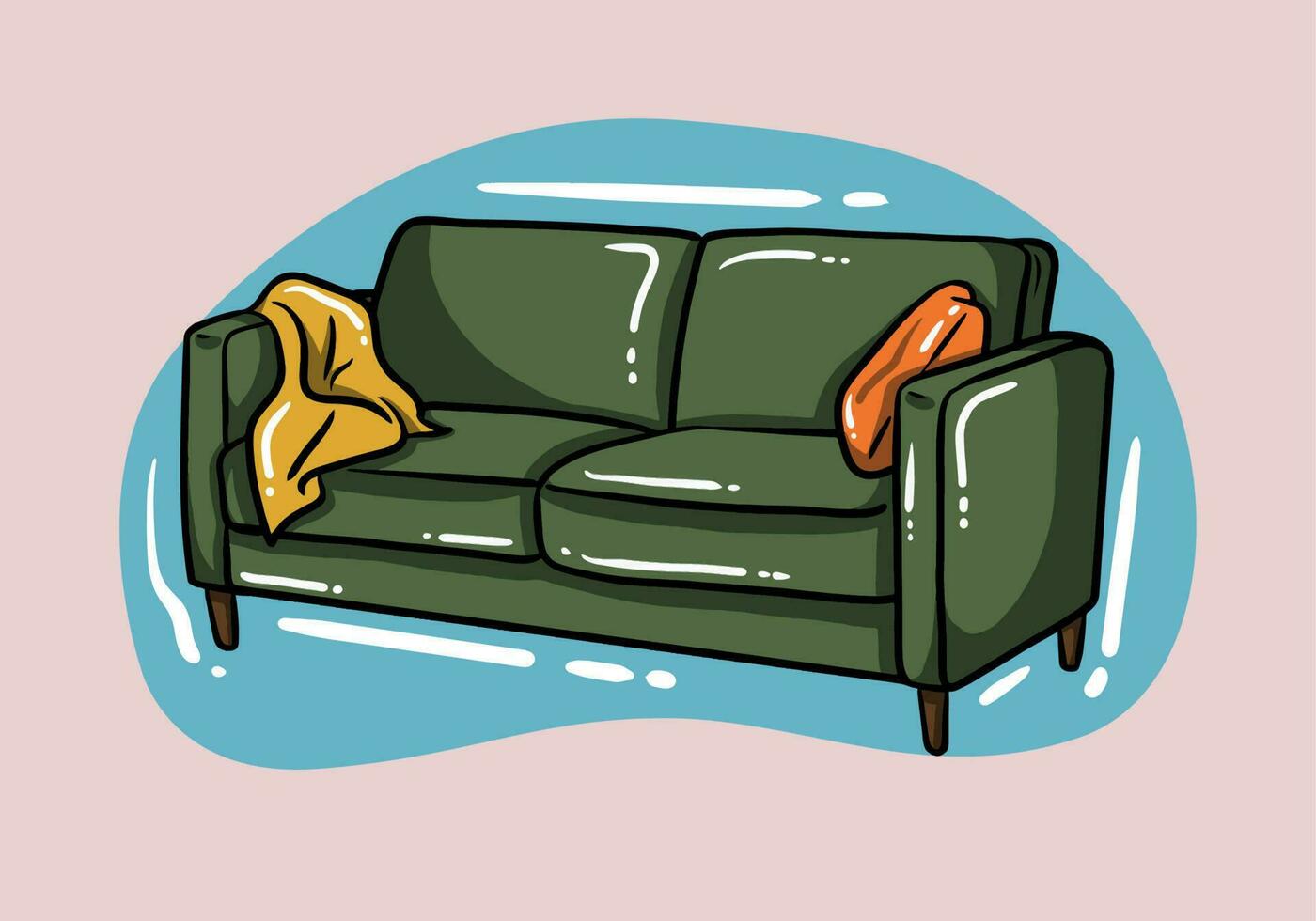 Sofa and couch colorful cartoon illustration vector. Comfortable lounge for interior design isolated on  background. Modern model of settee icon. vector