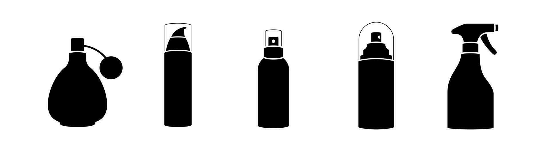 Sprayer bottle icon set of 5, stylist design element, flat solid glyph, vector design template