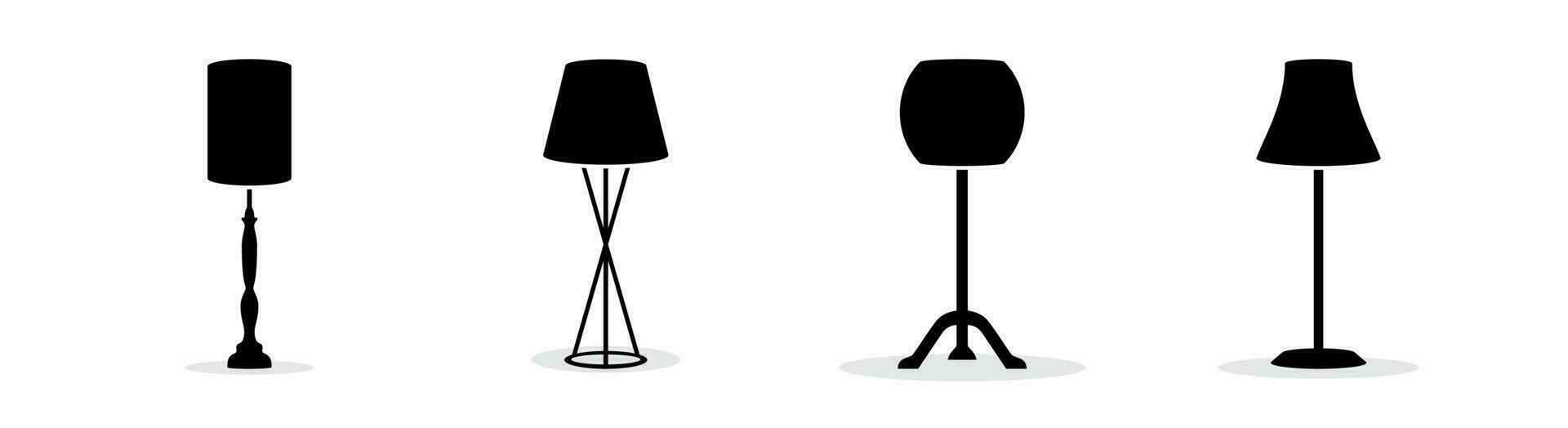 conjunto de 4 4 en pie lámpara icono, sólido glifo, plano y gris escala color estilo vector