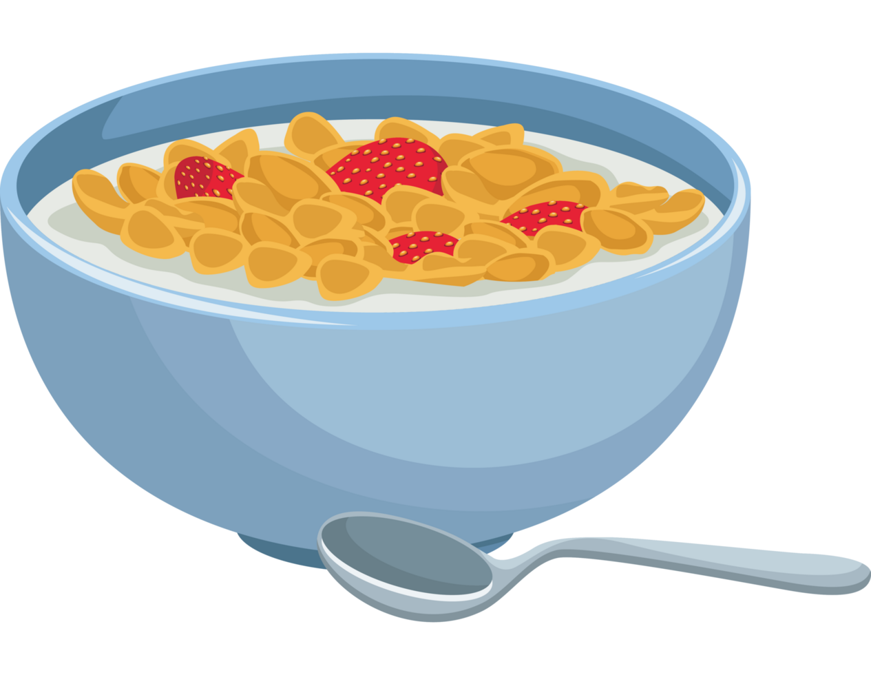 milk with cereal and strawberries png