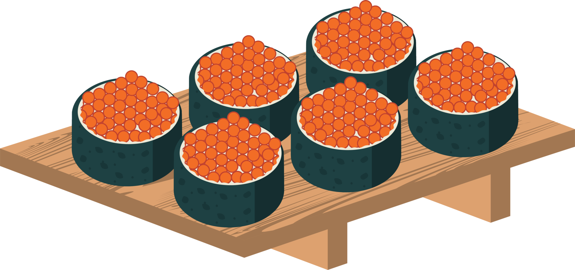 ikura sushi rolls in board png