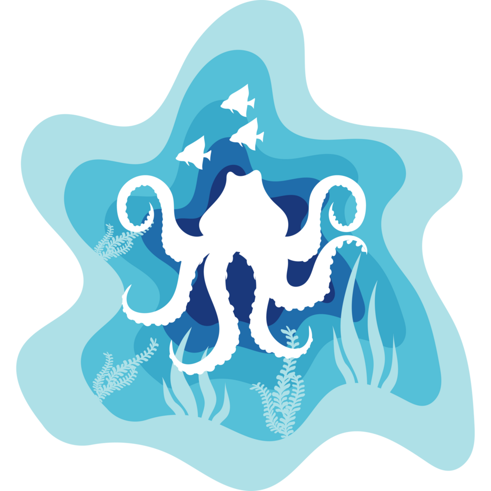 octopus sealife paper art png