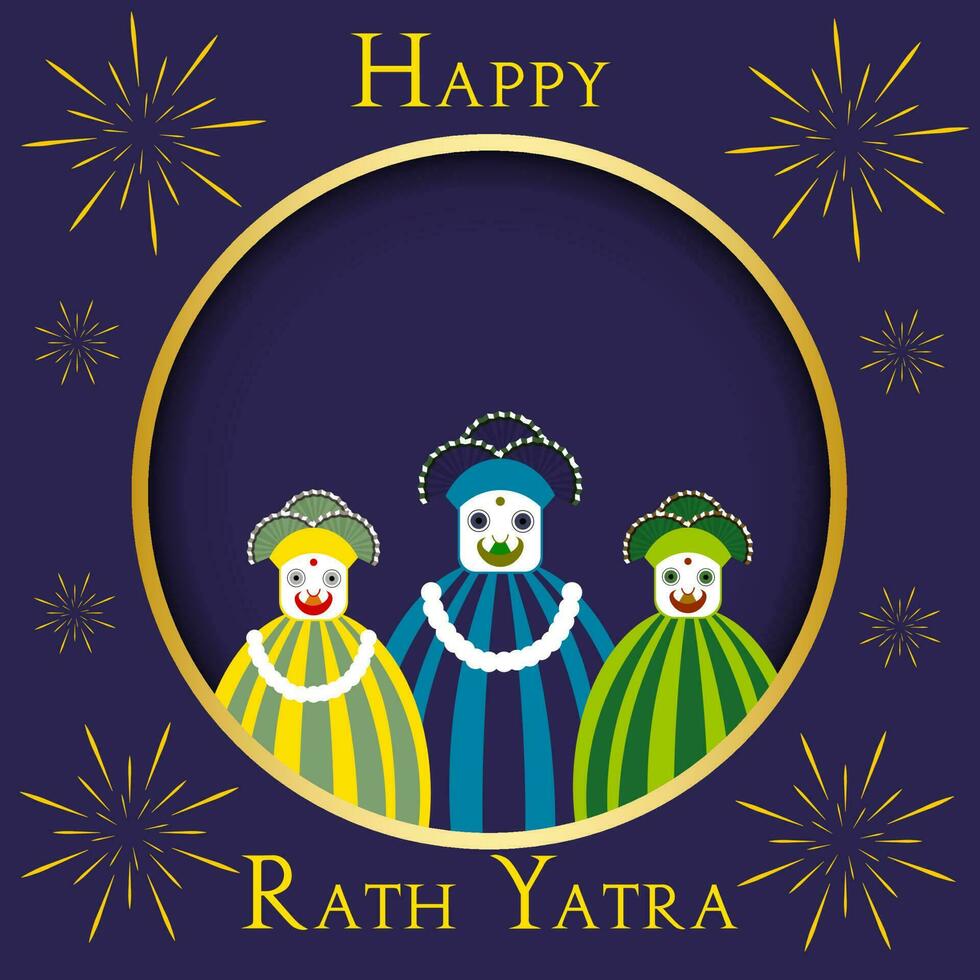 Vector Illustration of Ratha Yatra of Lord Jagannath, Balabhadra and Subhadra on Chariot.Odisha god Rathyatra Festival - Vector