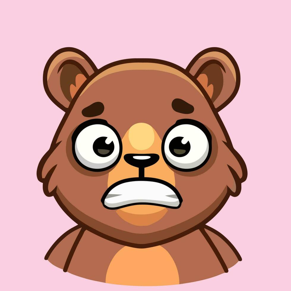 Illustration of cute teddy bear giving scared face, cartoon bear face