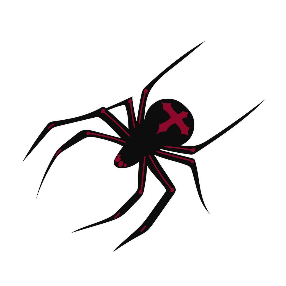 Spider flat silhouette scary, animal poisonous design. Black spider silhouette nature phobia insect danger silhouette vector icon.