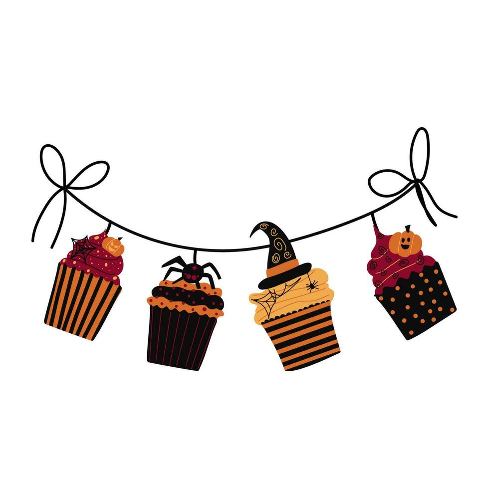 Halloween garland for Halloween party. Vector illustration isolated on white background. Bunting for celebration.
