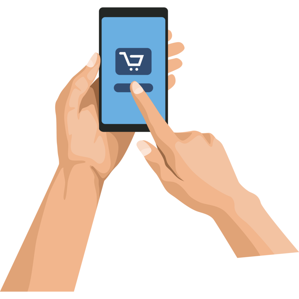 hand with ecommerce in smartphone png