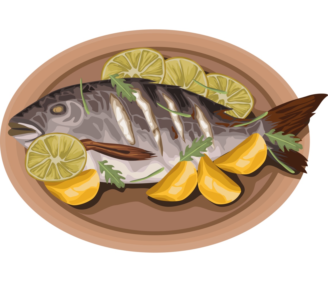 fish fried and lemon png