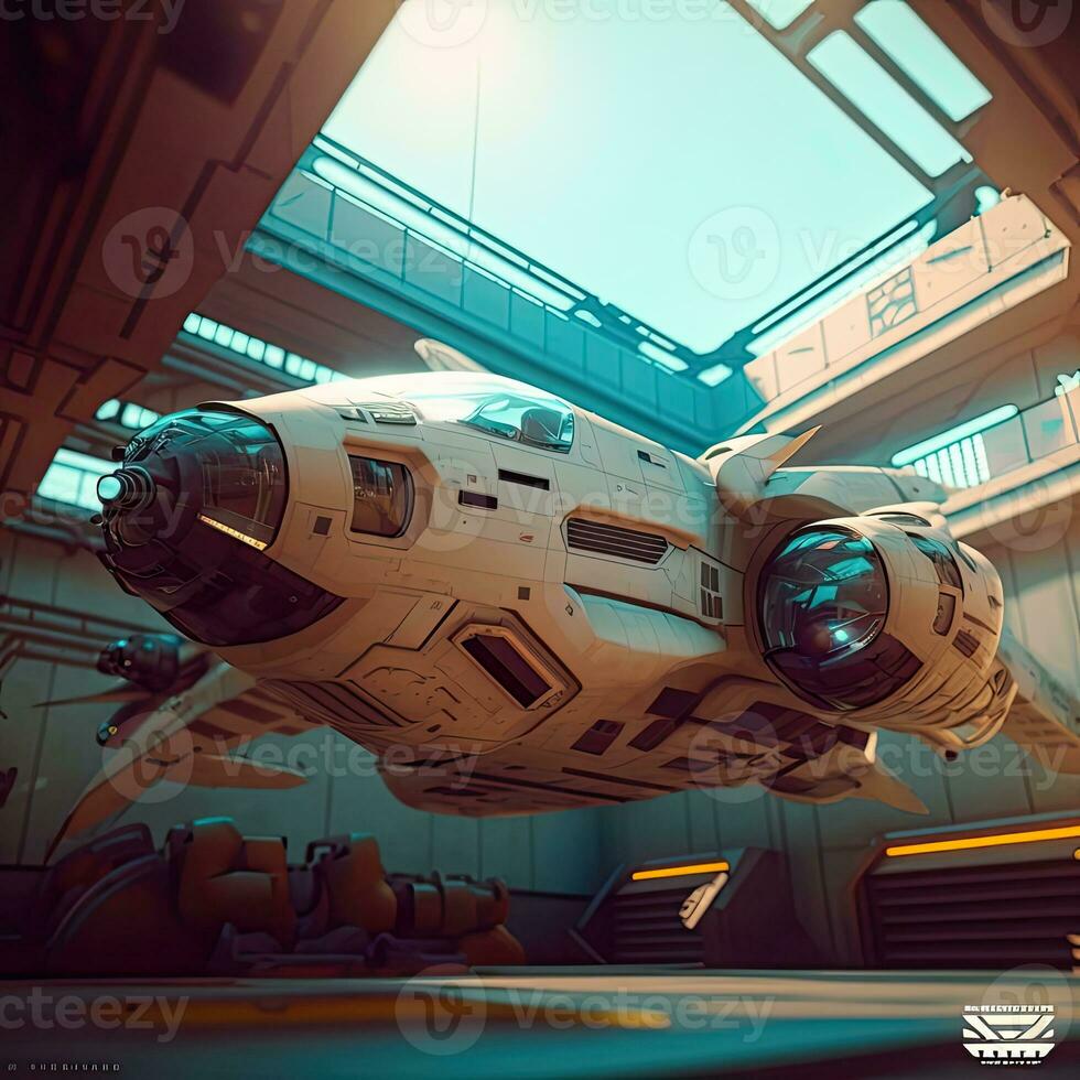 Futuristic military aircraft design, war military air craft, sci-fi flying sleek design. AI. photo