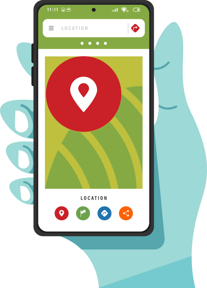mano utilizando teléfono inteligente con GPS png