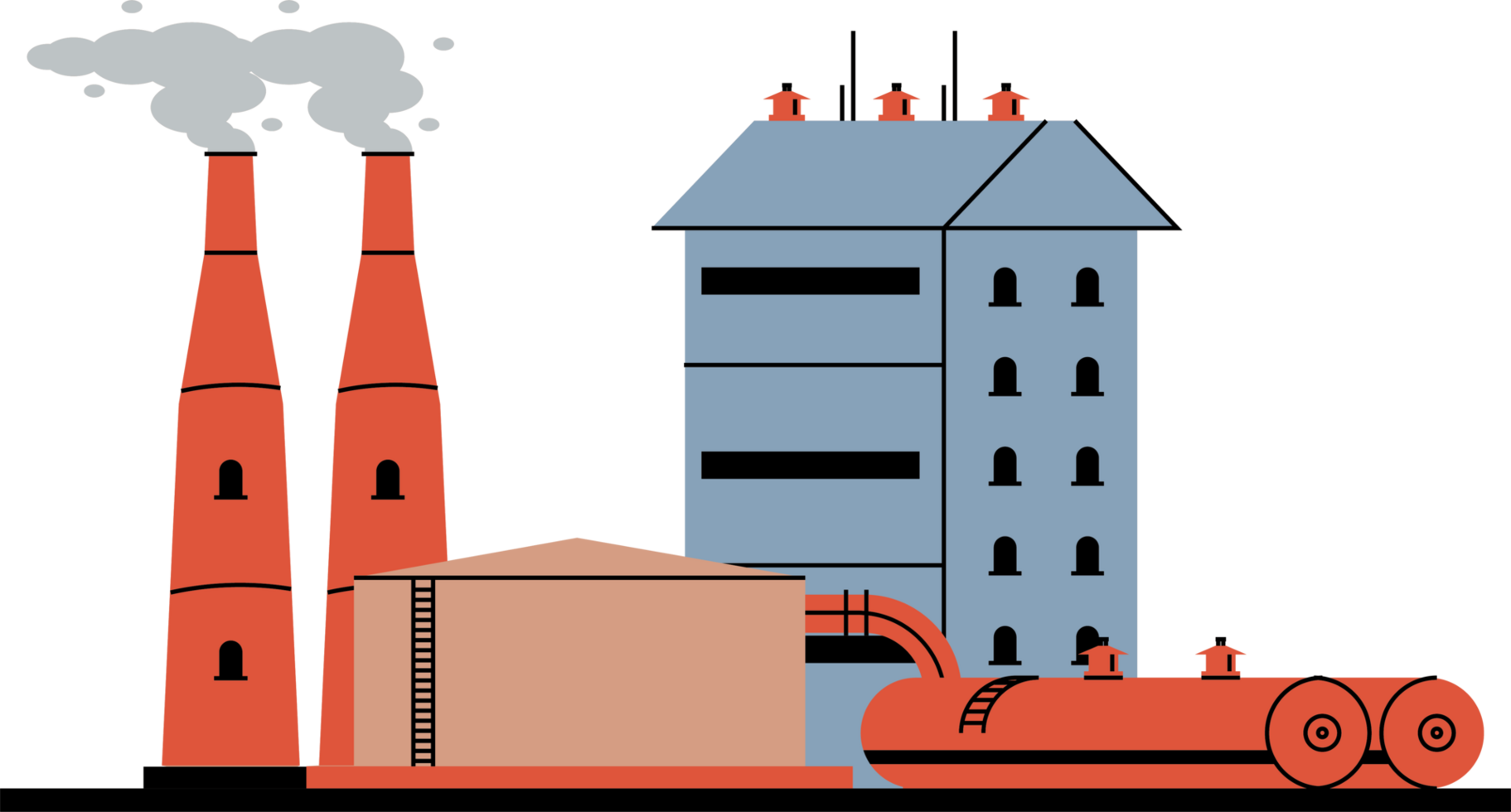 industrie fabriek met schoorstenen en pijpleidingen png