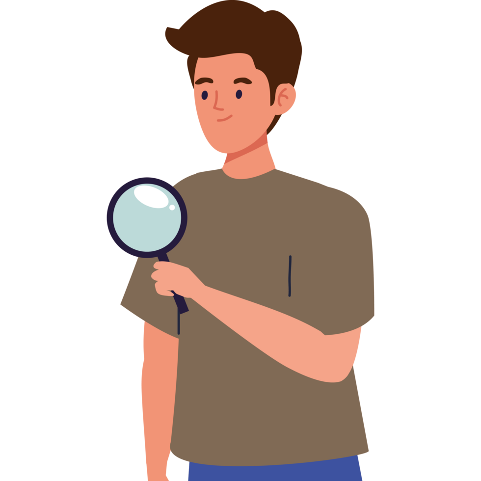 young man with magnifying glass png