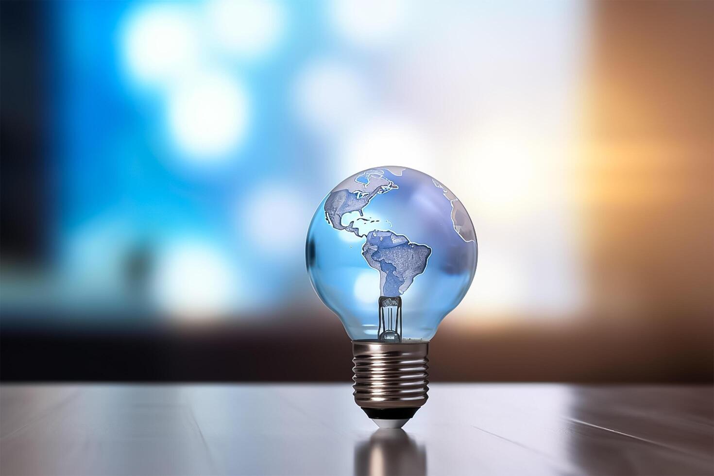 light bulb on wooden table. International Day of Light. photo