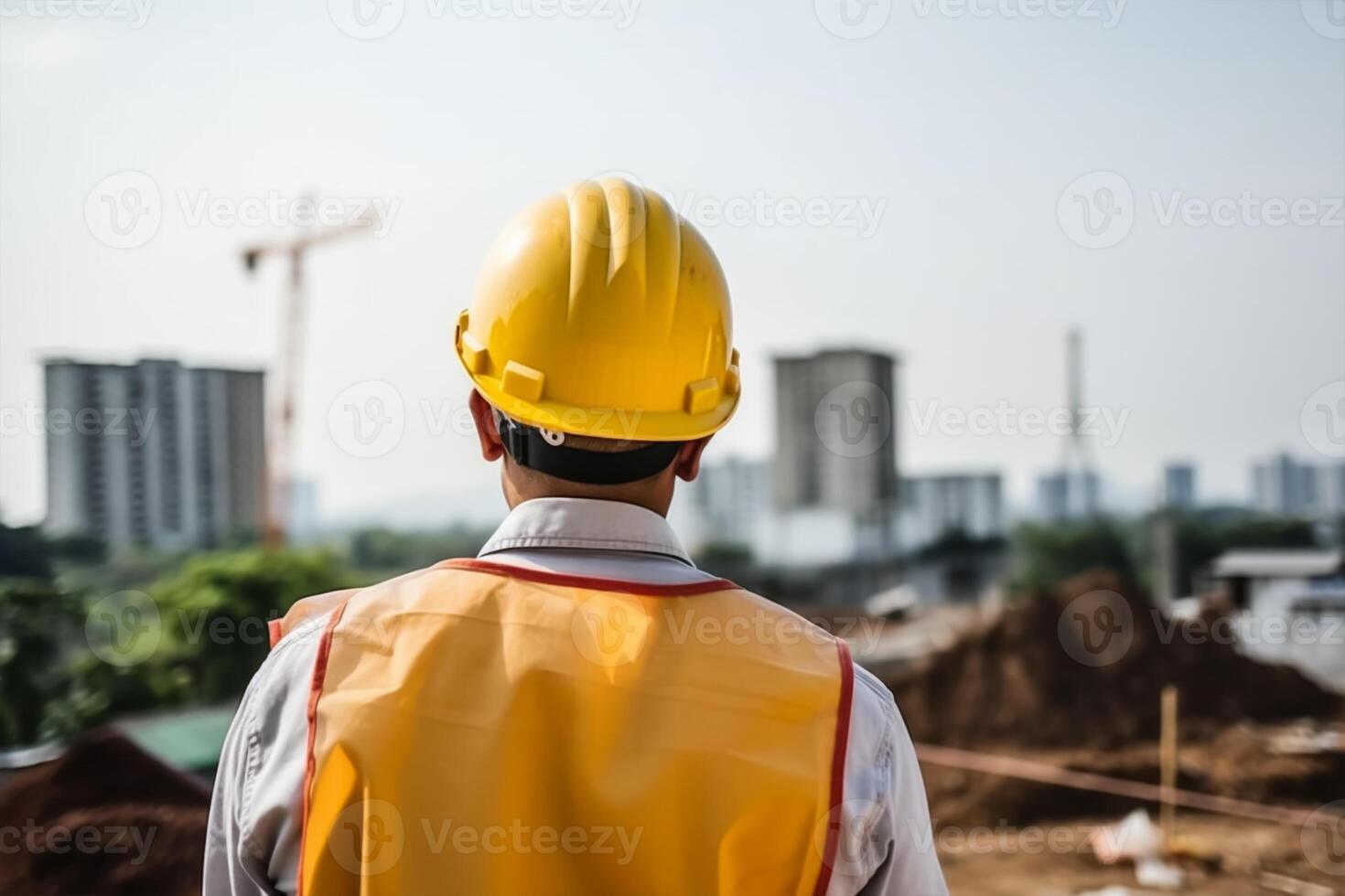 labor day. A construction worker looking at a plan on a construction site. photo